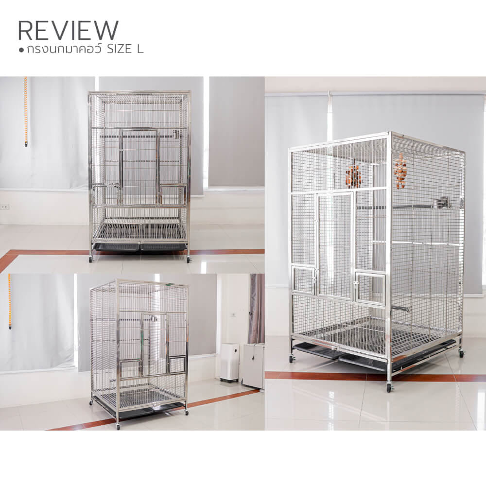 กรงนกสแตนเลส PAWRADISE รุ่นมาคอว์ ท่อตัน SIZE L ขนาด : 94 X 94 X 159 CM